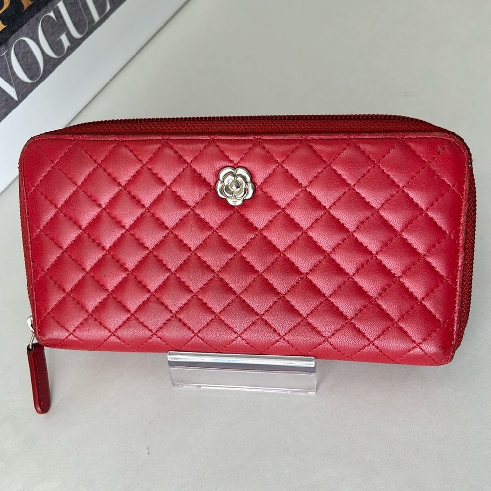 Chanel Camelia Accent Quilted Leather Wallet